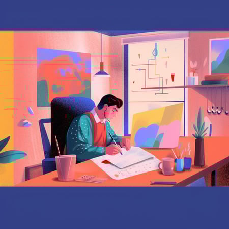 desenho de homem em escritório