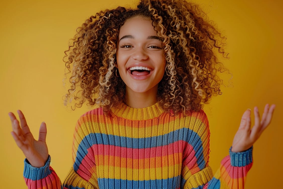 menina de blusa colorida e alegre