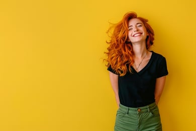 mulher ruiva feliz
