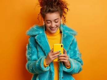 mulher de amarelo mexendo no celular