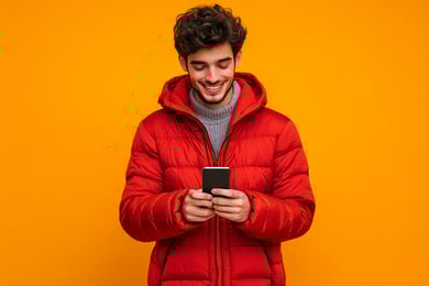 homem de jaqueta de frio vermelha