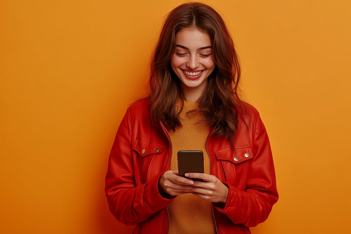 menina feliz e de jaqueta vermelha