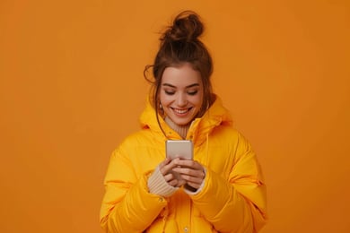 mulher feliz de laranja