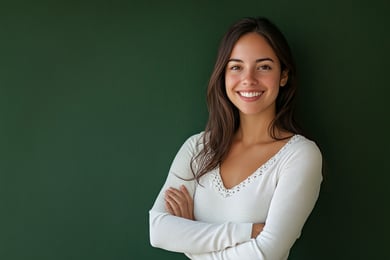 mulher de branco no fundo verde