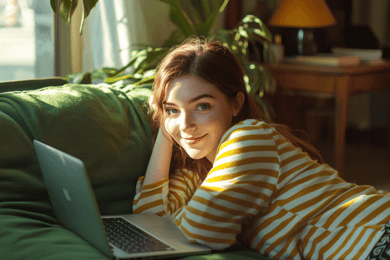 mulher sorrindo deitada