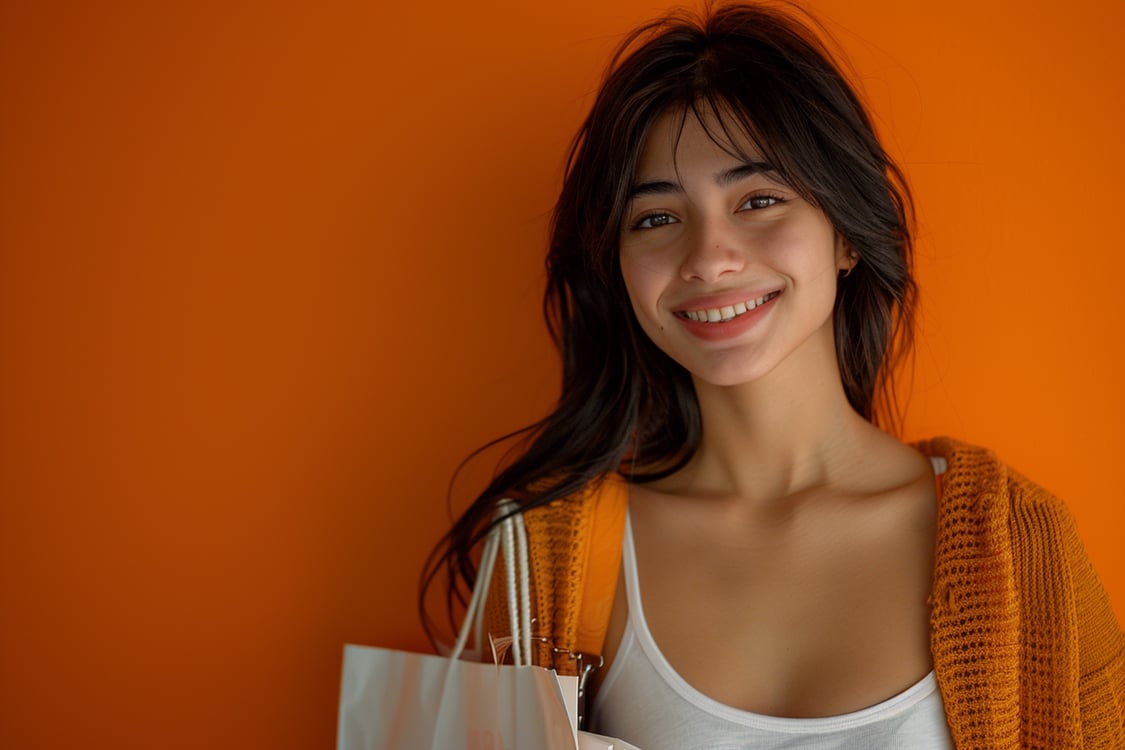 mulher com sacolas de shopping