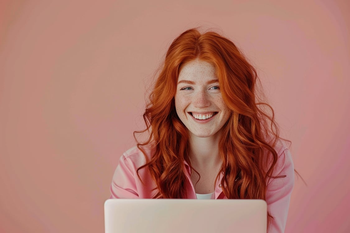 ruiva mexendo no notebook