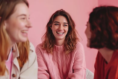 menina sorrindo com as amigas