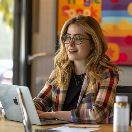 mulher sorrindo no escritório