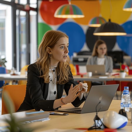 mulher conversando no escritório