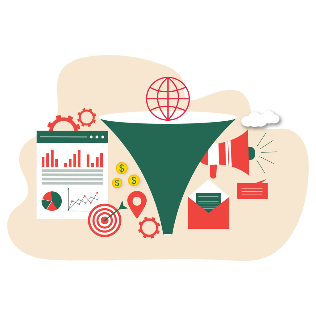gráfico com megafone e e-mails