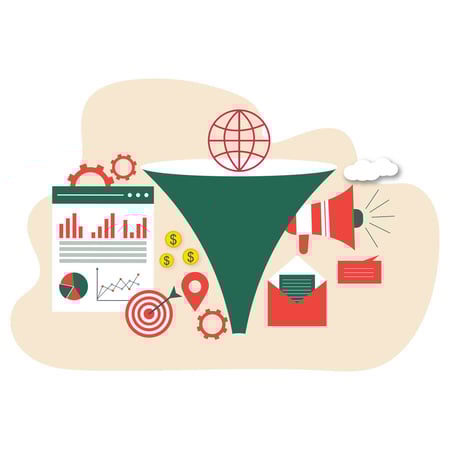 gráfico com megafone e e-mails