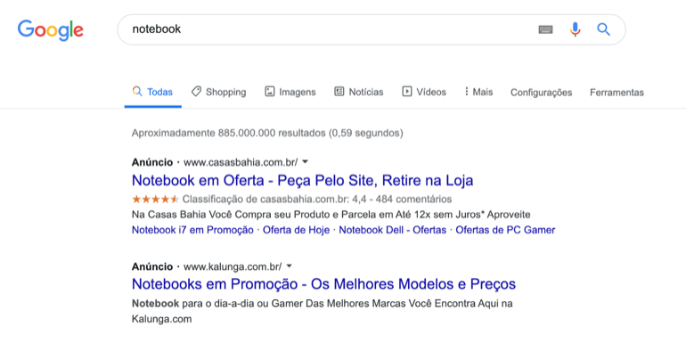 resultados do Google Ads antigo AdWords