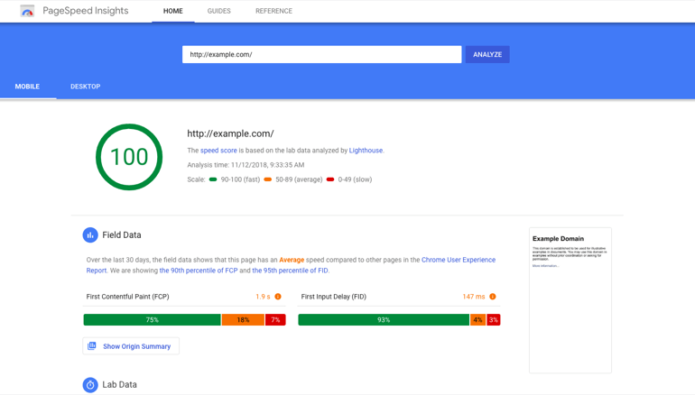 resultados nos Google Pagespeed